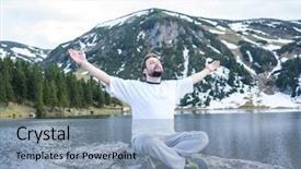  Presentation with man in nature - PPT theme having mountains explorer rocks ice clouds - happy man enjoying in nature background and a light blue colored foreground