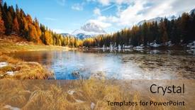  Presentation with scenic - Cool new PPT layouts with mountains explorer rocks ice clouds - scenic image of the lake backdrop and a coral colored foreground