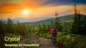  Presentation with mountain bike - Presentation featuring mountains forest landscape man cycling background and a tawny brown colored foreground