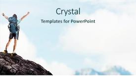  Presentation with hiking mountain - PPT theme having mountains hiking - hiker with backpack standing background and a sky blue colored foreground