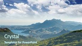  Presentation with blue mountain - Colorful PPT theme enhanced with mountains landscape and blue sky backdrop and a ocean colored foreground