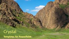 Presentation with mongolia - Theme with mountains-landscape-in-yol-valley background and a tawny brown colored foreground