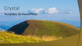 Presentation with hill - Colorful PPT theme enhanced with mountains landscape with clouds over hill backdrop and a light blue colored foreground