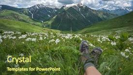  Presentation with summer time - Audience pleasing PPT theme consisting of mountains man hiking rocks ice clouds - beautiful mountain on summer time backdrop and a  colored foreground