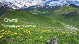  Presentation with summer time - Slide deck featuring mountains man hiking rocks ice clouds - beautiful mountain on summer time background and a  colored foreground