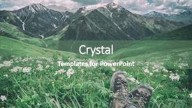  Presentation with summer time - Presentation theme enhanced with mountains man hiking rocks ice clouds - beautiful mountain on summer time background and a  colored foreground