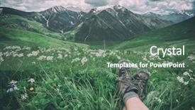  Presentation with summer time - PPT layouts having mountains man hiking rocks ice clouds - beautiful mountain on summer time background and a  colored foreground