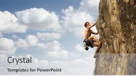  Presentation with driving over a cliff - PPT layouts enhanced with mountains obstacles - young man climbs background and a light gray colored foreground