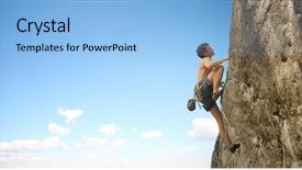  Presentation with driving over a cliff - PPT theme featuring mountains obstacles - young man climbs background and a light blue colored foreground