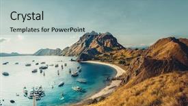  Presentation with dragon boat - Slides featuring mountains ocean bay with boats background and a light blue colored foreground