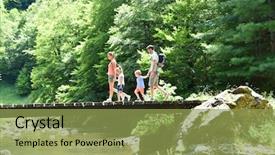  Presentation with crossing bridge - Audience pleasing theme consisting of mountains rivers - family of four walking backdrop and a yellow colored foreground