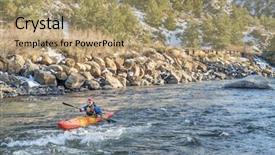  Presentation with winter river - Slides having mountains rivers - senior kayaker in a whitewater background and a coral colored foreground