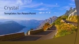  Presentation with kotor montenegro - Presentation theme enhanced with mountains-road-and-kotor-bay background and a light blue colored foreground