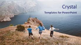  Presentation with children running - PPT theme having mountains running water - mom with two preteen children background and a lemonade colored foreground