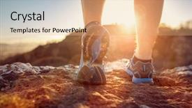  Presentation with wooden christian cross religious concept - PPT theme featuring mountains sunrise - cross-country running in summer sunshine background and a coral colored foreground