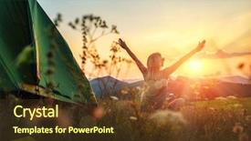  Presentation with tent - Amazing PPT layouts having mountains under sunset light backdrop and a tawny brown colored foreground