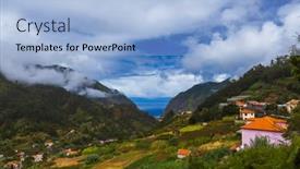  Presentation with village - Colorful slides enhanced with mountains-village-in-madeira-portugal backdrop and a light blue colored foreground