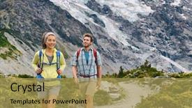  Presentation with walking trail - PPT theme featuring mounte - hiking travel hikers people tramping background and a yellow colored foreground