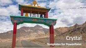  Presentation with monastery - Audience pleasing PPT theme consisting of mountian - arch entrance to the buddhist backdrop and a coral colored foreground