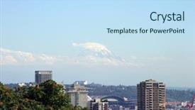  Presentation with seattle - PPT theme enhanced with mountian - downtown seattle skyline background and a sky blue colored foreground