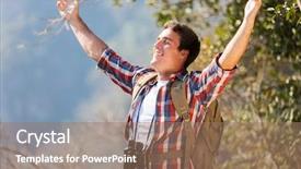  Presentation with man on top of mountain - Theme consisting of mountian - happy young man arms open background and a coral colored foreground