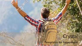  Presentation with young black couples hiking - Slides enhanced with mountian - rear view of young hiker background and a coral colored foreground