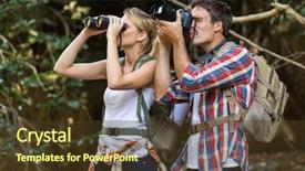  Presentation with hiking mountain - Presentation theme having mountian - two hikers at valley background and a tawny brown colored foreground