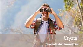  Presentation with young black couples hiking - Slide deck consisting of cheerful woman wearing santa claus hat opening golden gift box with red bow christmas time giving and happiness concept background and a sky blue colored foreground