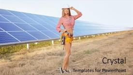  Presentation with electrical engineer solar portable - Slides with beautiful young engineer on solar background and a coral colored foreground