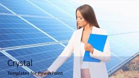  Presentation with solar panels - Beautiful theme featuring standing near solar panels outdoors backdrop and a teal colored foreground
