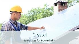  Presentation with outdoor worker safety - Beautiful PPT layouts featuring worker installing solar panels outdoors backdrop and a cool aqua colored foreground