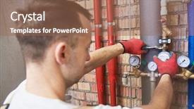  Presentation with water meter - Beautiful PPT theme featuring mounting water equipment - meter backdrop and a coral colored foreground