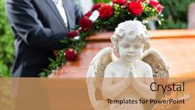  Presentation with flower funeral - PPT theme featuring dying flower - mourning man on funeral background and a coral colored foreground