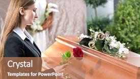  Presentation with funeral - Slide deck having mourning woman on funeral background and a coral colored foreground