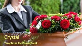  Presentation with flower funeral - Colorful PPT layouts enhanced with dying flower - mourning woman on funeral backdrop and a tawny brown colored foreground