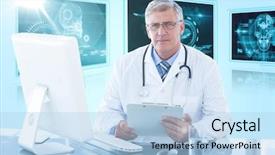  Presentation with sitting posture and computer ergonomics - Slide set enhanced with mouse brain - portrait of confident male doctor background and a light blue colored foreground