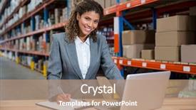  Presentation with warehouse - Theme with mouse race - business woman writing on her background and a coral colored foreground