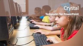  Presentation with elementary school - Slides with mouse race - cute pupils in computer class background and a coral colored foreground