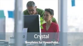  Presentation with front desk - Presentation design consisting of mouse race - front view of attentive multi-ethnic background and a seafoam green colored foreground