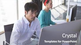  Presentation with business office desk - Presentation theme consisting of mouse race - high angle view of multi-ethnic background and a gray colored foreground