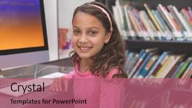  Presentation with computer room - Slide deck consisting of mouse race - portrait of happy caucasian schoolgirl background and a coral colored foreground