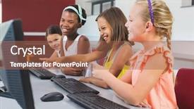  Presentation with fun classroom - PPT theme consisting of mouse race - schoolgirls having fun while using background and a coral colored foreground