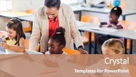  Presentation with technology students - PPT layouts having mouse race - teacher giving lesson to her background and a coral colored foreground