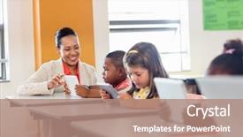  Presentation with technology students - Colorful PPT layouts enhanced with mouse race - teacher giving lesson to her backdrop and a coral colored foreground