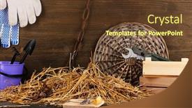  Presentation with barn - Presentation design enhanced with mousetrap with a piece of cheese in barn on wooden background background and a tawny brown colored foreground
