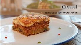  Presentation with feta cheese - Beautiful presentation theme featuring moussaka-and-fried-feta-cheese backdrop and a coral colored foreground