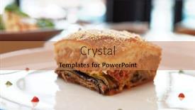  Presentation with green chemistry close up - PPT theme with moussaka-traditional-greek-dish background and a coral colored foreground