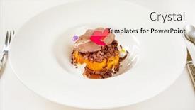  Presentation with chocolate dessert - Presentation design with mousse-dessert-with-chocolate-ice background and a sky blue colored foreground