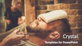  Presentation with barber shop - PPT layouts with moustache grooming in barber shop background and a tawny brown colored foreground