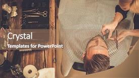  Presentation with barber - Presentation design featuring moustache grooming in barber shop background and a coral colored foreground